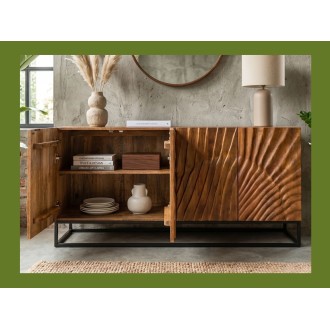 Buffet SILVA en bois massif de manguier 177cm avec portes de gauche ouvertes