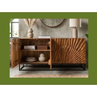 Buffet SILVA en bois massif de manguier 177cm avec portes de gauche ouvertes