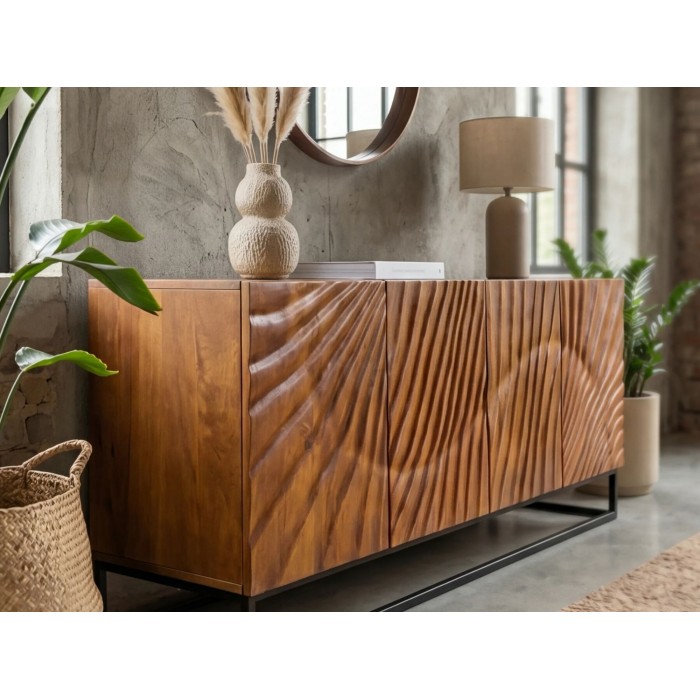Buffet SILVA en bois massif de manguier 177cm vu de côté rapprochée