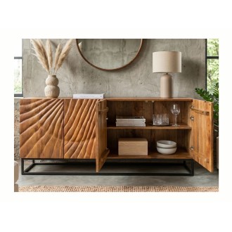 Buffet SILVA en bois massif de manguier 177cm avec portes de droite ouvertes