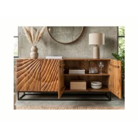 Buffet SILVA en bois massif de manguier 177cm avec portes de droite ouvertes