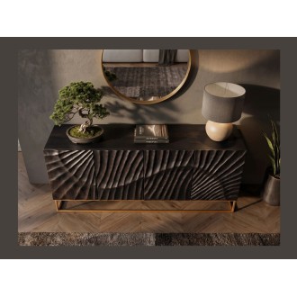 Buffet SILVA 177cm en bois de manguier noir vu de haut et de face