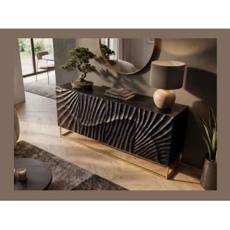 Buffet SILVA 177cm en bois de manguier noir vu de côté et de haut