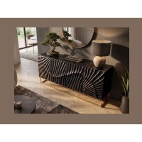 Buffet SILVA 177cm en bois de manguier noir vu de côté et de haut