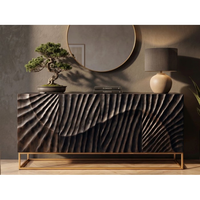 Buffet SILVA 177cm en bois de manguier noir vu de face