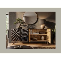 Buffet SILVA 177cm en bois de manguier noir vu de face avec placards de droite ouverts