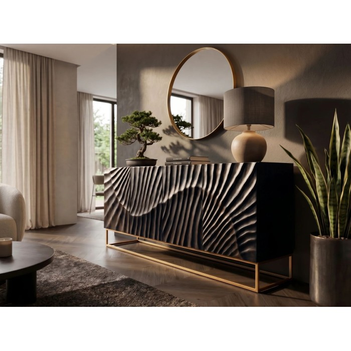 Buffet SILVA 177cm en bois de manguier noir vu de côté