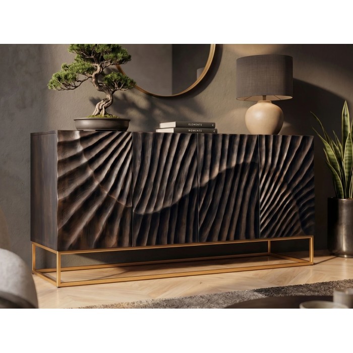 Buffet SILVA 177cm en bois de manguier noir mis en situation