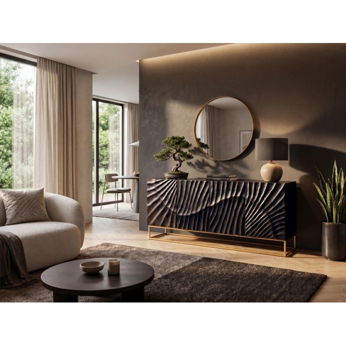 Buffet SILVA 177cm en bois de manguier noir vu éloignée