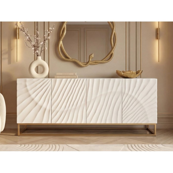 Buffet SILVA 177cm en bois massif de manguier blanc vu de face