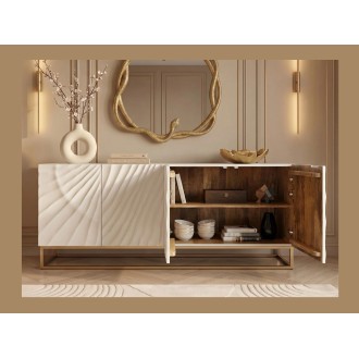 Buffet SILVA 177cm en bois massif de manguier blanc avec placards de droites ouverts