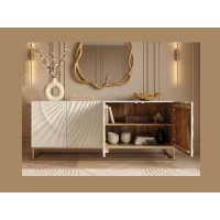 Buffet SILVA 177cm en bois massif de manguier blanc avec placards de droites ouverts