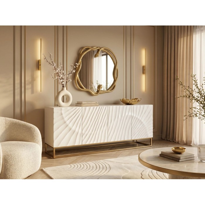 Buffet SILVA 177cm en bois massif de manguier blanc vu de côté