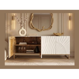 Buffet SILVA 177cm en bois massif de manguier blanc avec placards de gauche ouverts