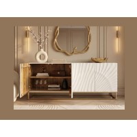 Buffet SILVA 177cm en bois massif de manguier blanc avec placards de gauche ouverts