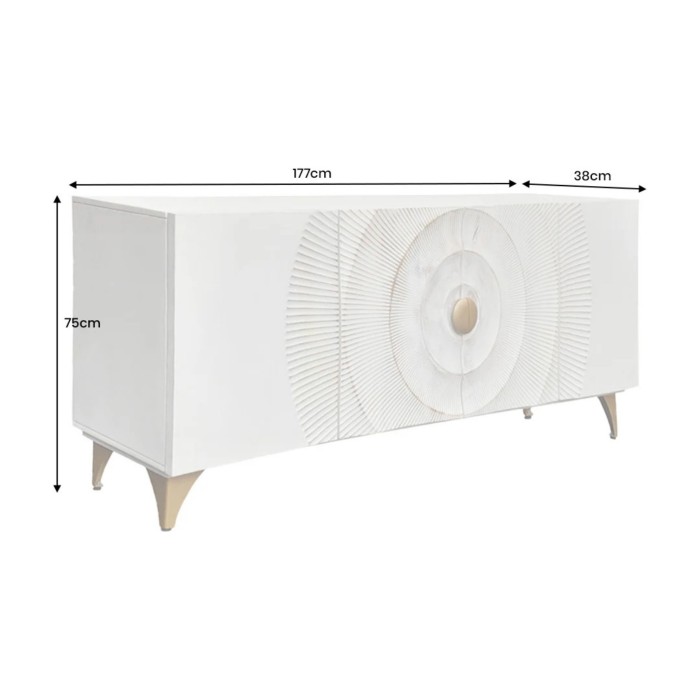 Buffet SOLARIS 177cm blanc et doré dimensions