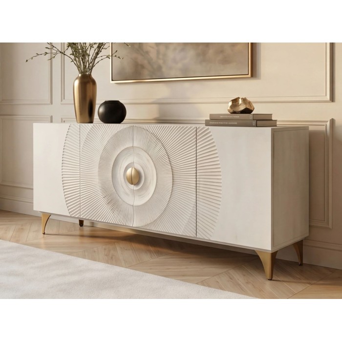 Buffet SOLARIS 177cm blanc et doré vu de côté