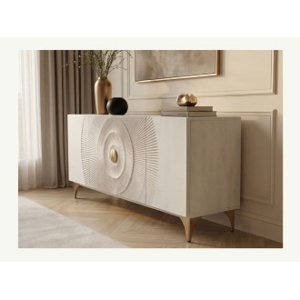 Buffet SOLARIS 177cm blanc et doré vu de côté de face