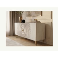 Buffet SOLARIS 177cm blanc et doré vu de côté de face