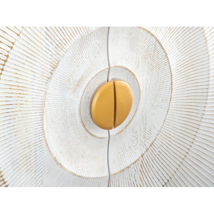Zoom sur le détail rond du buffet SOLARIS 177cm blanc et doré
