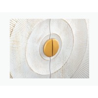 Zoom sur le détail rond du buffet SOLARIS 177cm blanc et doré