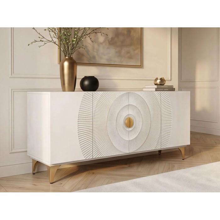 Buffet SOLARIS 177cm blanc et doré mis en situation