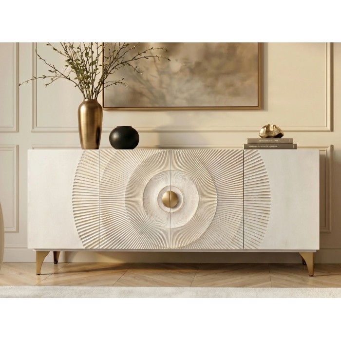 Buffet SOLARIS 177cm blanc et doré vu de face