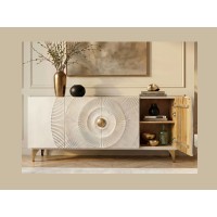 Buffet SOLARIS 177cm blanc et doré vu de face avec placard de droite ouvert