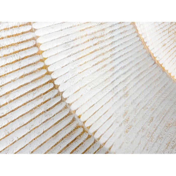 Zoom sur les détails sculptés du buffet SOLARIS 177cm blanc et doré