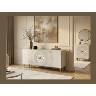 Buffet SOLARIS 177cm blanc et doré vu avec un autre meuble de la même collection