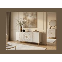 Buffet SOLARIS 177cm blanc et doré vu avec un autre meuble de la même collection