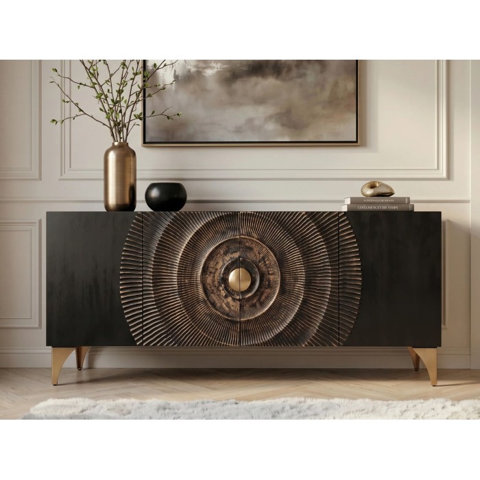 Buffet SOLARIS 177cm noir et doré mis en situation
