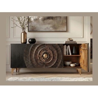 Buffet SOLARIS 177cm noir et doré avec placard de droite ouvert