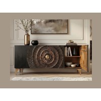 Buffet SOLARIS 177cm noir et doré avec placard de droite ouvert