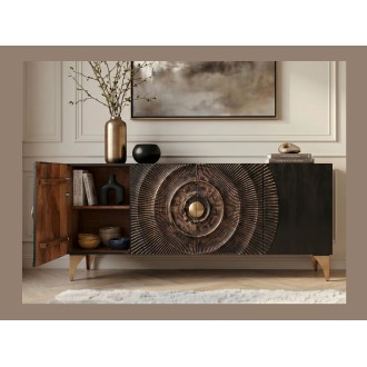 Buffet SOLARIS 177cm noir et doré avec placard de gauche ouvert