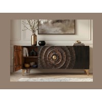 Buffet SOLARIS 177cm noir et doré avec placard de gauche ouvert