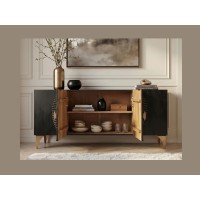Buffet SOLARIS 177cm noir et doré avec placards centraux ouverts