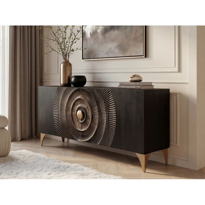Buffet SOLARIS 177cm noir et doré vu de côté