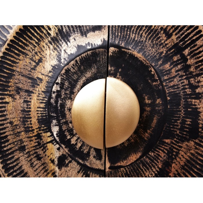 Zoom sur le détail rond du buffet SOLARIS 177cm noir et doré