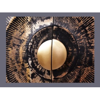 Zoom sur le détail rond du buffet SOLARIS 177cm noir et doré