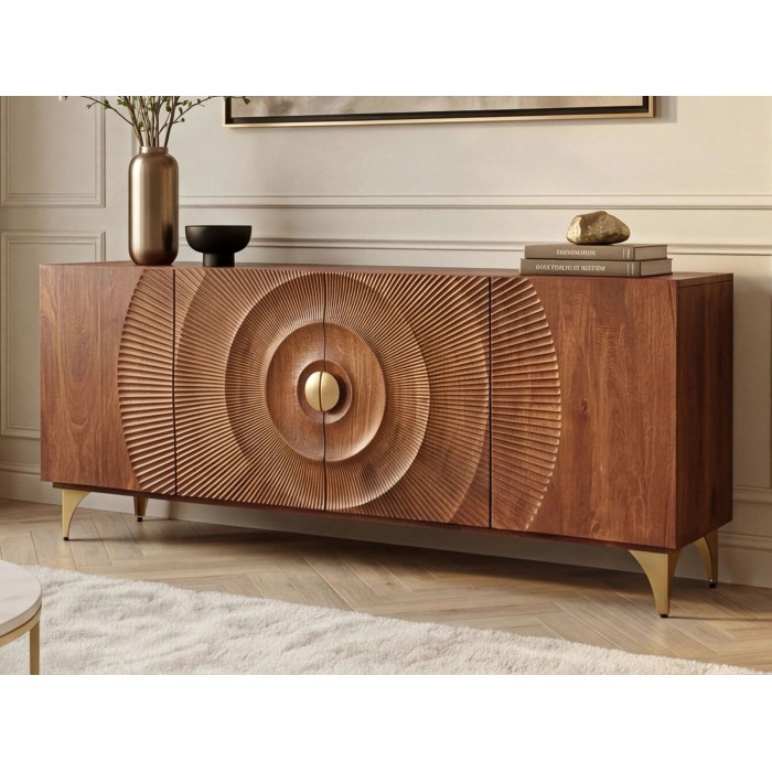 Buffet SOLARIS 177cm marron et doré mis en situation