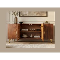 Buffet SOLARIS 177cm marron et doré avec placards centraux ouverts