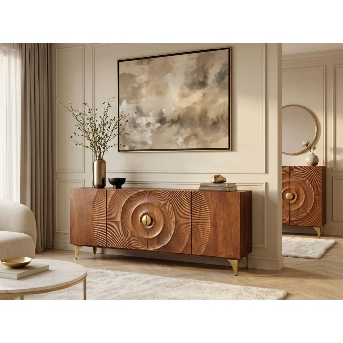 Buffet SOLARIS 177cm marron et doré vu avec un autre meuble de la collection