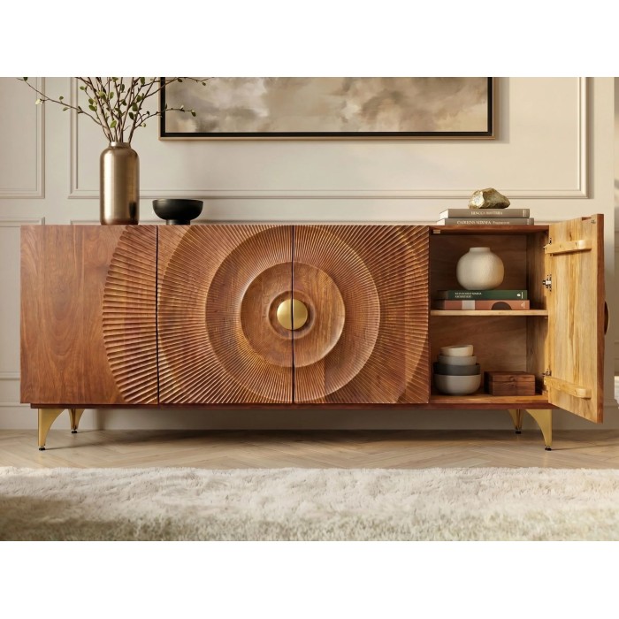 Buffet SOLARIS 177cm marron et doré avec placard de droite ouvert