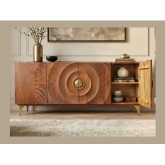 Buffet SOLARIS 177cm marron et doré avec placard de droite ouvert