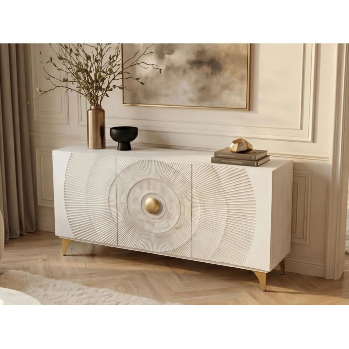 Buffet SOLARIS 140cm blanc et doré vu de côté