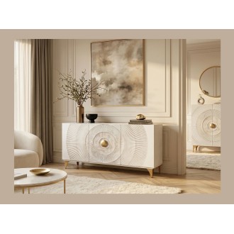 Buffet SOLARIS 140cm blanc et doré vu avec d'autres meubles de la collection