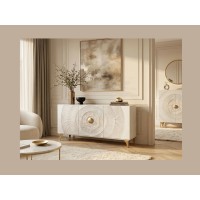 Buffet SOLARIS 140cm blanc et doré vu avec d'autres meubles de la collection