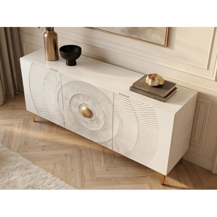 Buffet SOLARIS 140cm blanc et doré vu de haut