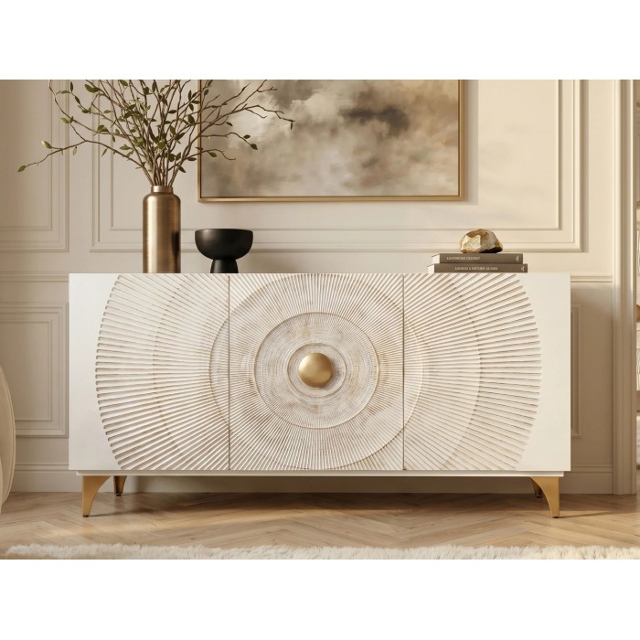 Buffet SOLARIS 140cm blanc et doré vu de face